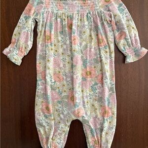Angel Dear Pink and Green Floral Jumpsuit